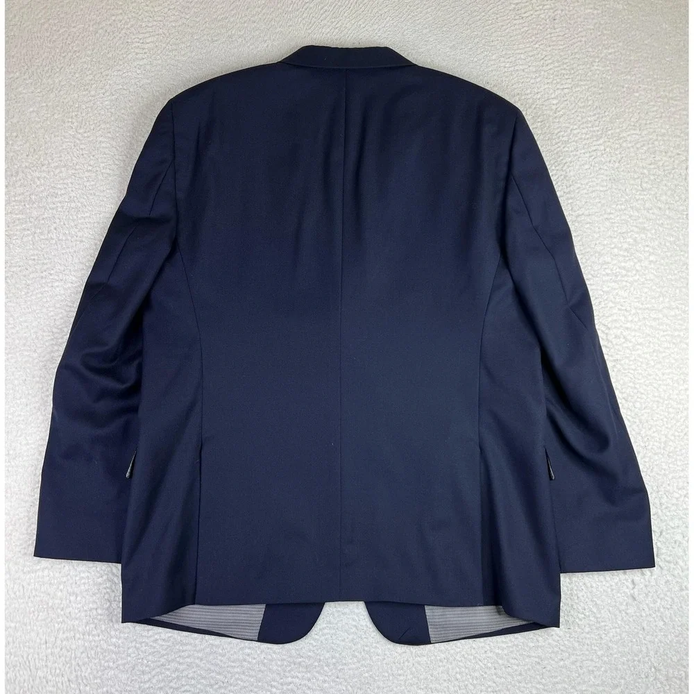 Hart Schaffner Marx Suit Jacket Mens 46R Navy Blue Wool 2 Button Union Made